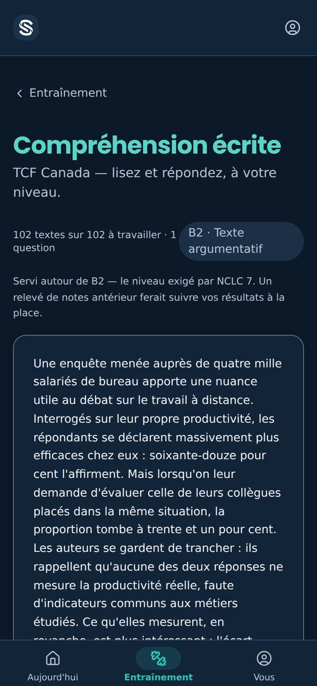 Entraînement en compréhension écrite : un texte argumentatif français, servi au niveau qu'exige la destination
