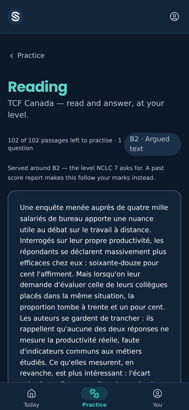 Reading practice: a French argued text, served at the band the destination requires